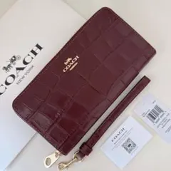 COACH コーチ 長財布 クロコダイル エンボスド レザー ダークワイン 