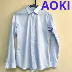 超美品レギュラーカラーブラウス【NON IRONMAX】　水色　チェック柄　7号