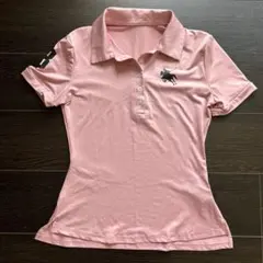 ピンク 半袖 ポロシャツ 左肩ロゴ付き