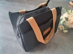黒いキャンバス トートバッグ フロントポケット付き