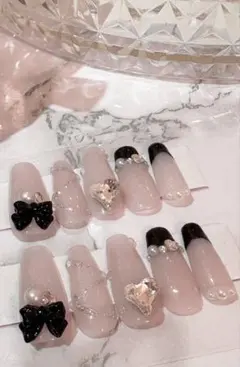 【現品/サイズオーダー】ネイルチップ ピンク ワンホン スナ系 フレンチガーリー