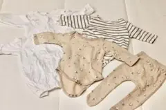 コットンフラワー•無地•ボーダー　4点セットベビー服　80 90