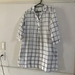 チェック柄 五分袖ロング丈シャツ チュニック丈
