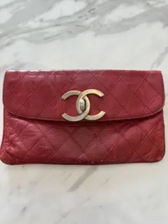 シャネル マトラッセ クラッチバッグ 赤 ヴィンテージ ココマーク
