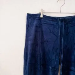 早い者勝ち✨️【L】ダークブルー ワイドパンツ ベロアパンツ ベロア ウエストゴム