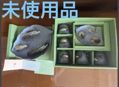 壱峰窯 銀彩 茶菓揃 未使用　元箱有 葉形茶器セット
