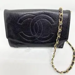 【人気商品】CHANEL ココマーク ミディアム財布 チェーンウォレットブラック