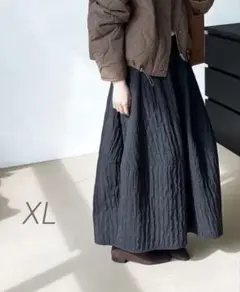 キルティング スカート ロング マキシ 体型カバー ブラックxL