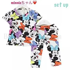新入荷❤️新品⭐️ディズニー☆ミニーちゃん総柄セットアップ 120表記ホワイト