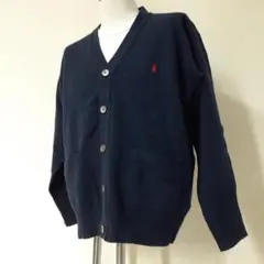 美品▲ポロバイラルフローレン カーディガン 紺 シェルボタン ラムウール100％