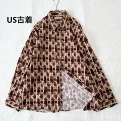 アメリカ古着 長袖シャツ 柄シャツ 総柄 XXL 大きいサイズ 未使用級