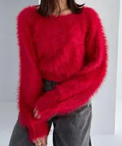 フェザー ニット 赤　レッド