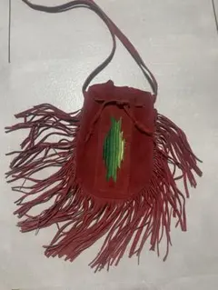 【3日間限定値下げ】vintage フリンジ付き赤スエードショルダーバッグ