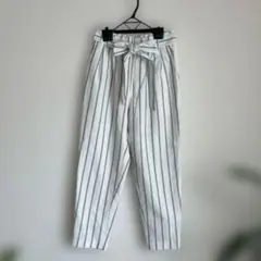 LOWRYS FARMストライプパンツ M 裏地あり テーパード ウエストリボン
