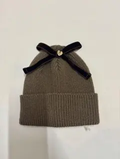 未使用　petit main プティマインベビー ニット帽 茶色　リボン