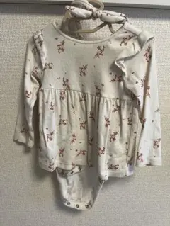 ベビー 小花柄ロンパース＋お揃いヘアバンド セット