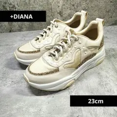 汚れあり【+DIANA】厚底ダッドスニーカー ベージュ スタッズ ラメ 23のサムネイル