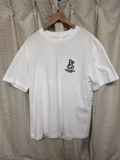 Kuhiro クマ刺繍 半袖Tシャツ ホワイト