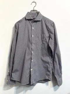 【ストレッチ】ナノユニバース ギンガムチェックシャツ S 伸縮性あり 訳あり