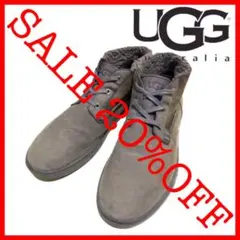〈UGG〉ムートン レースアップ コンビレザーブーツ グレー