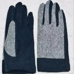 レディース　グレー・ネイビー ニットの手袋 おしゃれ　上品　暖かい
