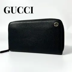 希少✨グッチ 長財布 ラウンドファスナー GG インターロッキング レザー 黒
