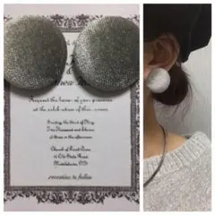 872 ライトグレー☺︎ベロア素材のアンティークピアス☺︎