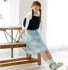 タグ付き未使用★レイカズン 半袖 ワンピース チェック ネイビー ブルー コラボ