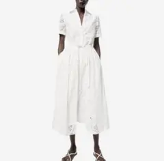 ZARA エンブロイダリーレースロングワンピース レース カットワーク ホワイト