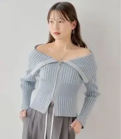 chico ダブルジップオフショルジャガードニット