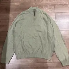 ライトグリーン ハーフジップ ニット　古着　used コットン100%