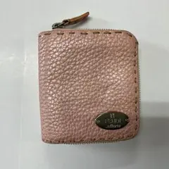 美品 フェンディ セレリア 二つ折り財布 プレート ハンドステッチ くすみピンク