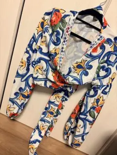 フローラル柄 カシュクールトップス スカート セットアップ