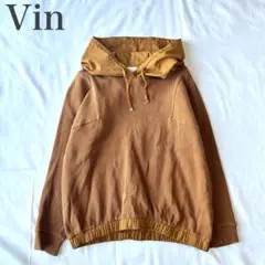 ヴァン vin 美品 異素材切替 サーマルパーカー 微光沢 ワイドデザイン 長袖