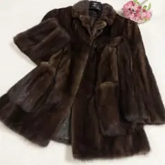 美品◎ミンク 毛皮 ファーコート ブラウン系 ポケット付き リアルファー