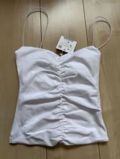 ZARA ホワイト ギャザー キャミソール Sサイズ　新品タグつき付き