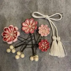 花モチーフ かんざしセット ピンク系