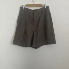 ブラウン ヘリンボーン ハイウエストショートパンツ