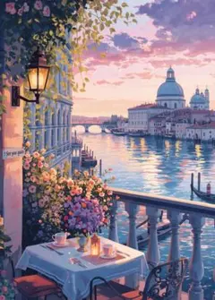 1720　夕暮れのヴェネツィア 運河とテラス 風景画 アートポスター L2判