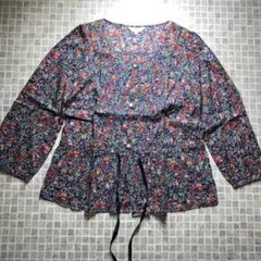 【美品】VERTDENSE ヴェールダンス　花柄ネイビー五分袖シャツ　M