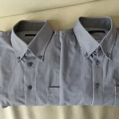 ストライプ ボタンダウン ノーアイロン長袖シャツ　2着セット