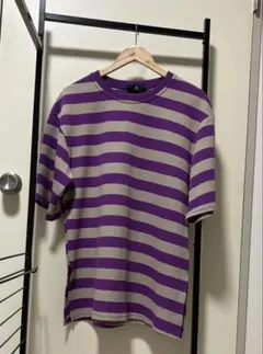 ほぼ新品 R ボーダー 半袖 ニットTシャツ パープル グレー Mのサムネイル