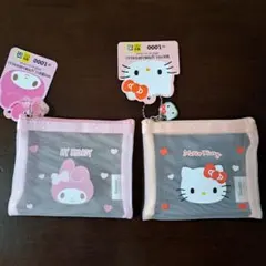 韓国ダイソー！　メッシュポーチ　小　マイメロディとキティ２個セット！