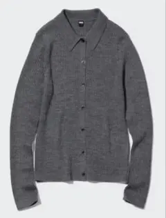 美品ユニクロ エクストラファインメリノリブポロカーディガングレー UNIQLO