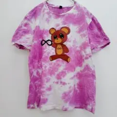 Tシャツ 【S】 パープル ホワイト 半袖 タイダイ柄 クマ かわいい