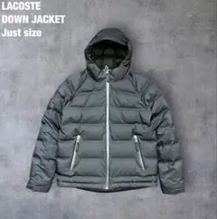 LACOSTE ダウンジャケット 黒 短丈 フード ミニマルデザイン 着用感M～