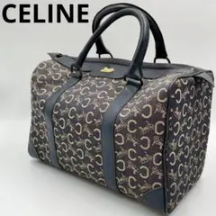 良品　ヴィンテージ　セリーヌ　ミニボストン　ハンドバッグ　馬車柄　ネイビー