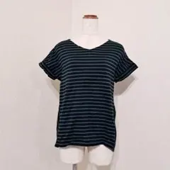 DECOY　フレンチスリーブ　ボーダーカットソー　Vネックプルオーバー　綿　Mのサムネイル