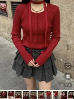 nugu VISCO スリムリブスカーフカーディガン レッド freesize