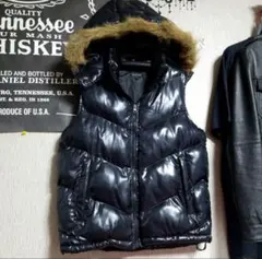 ブラック ダウンベスト ファー付きフード